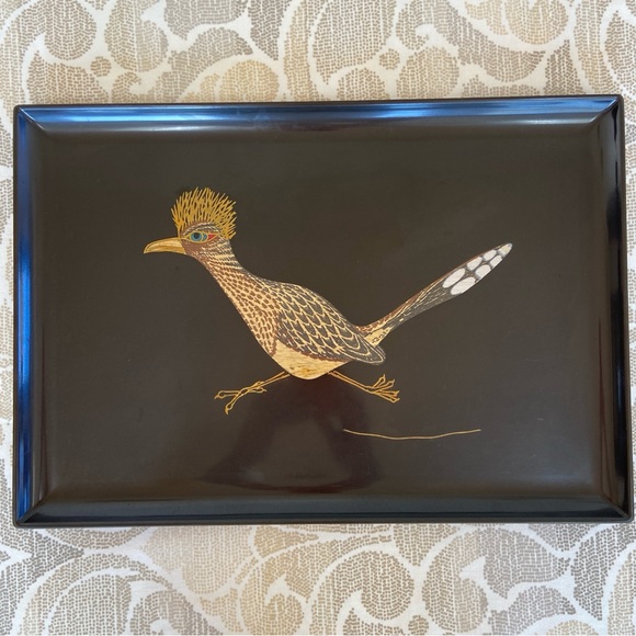 Couroc Mid Century Roadrunner Set Large Serving Tray with Six Highball Glasses - Picture 15 of 17